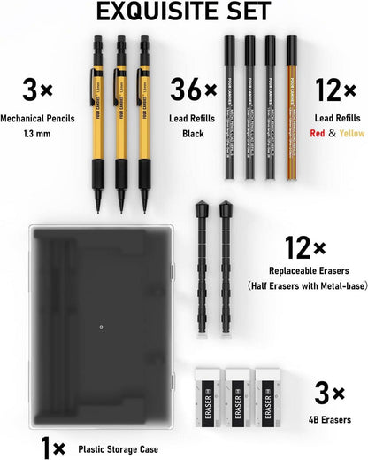 Metall-Druckbleistift Set 3 Stück 1,3 mm mit Etui, 48