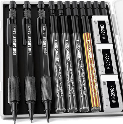 4 Candies 3 Stück Druckbleistift Set mit Metalletui, 48 Nachfüllungen