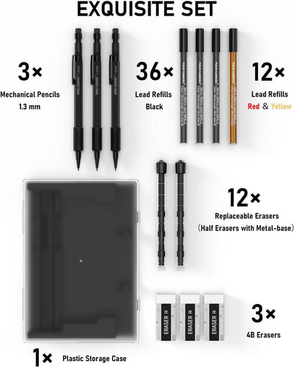 Mechanischer Zimmermannsbleistift Set 1,3mm mit Etui & 48 Minen - wetterfest