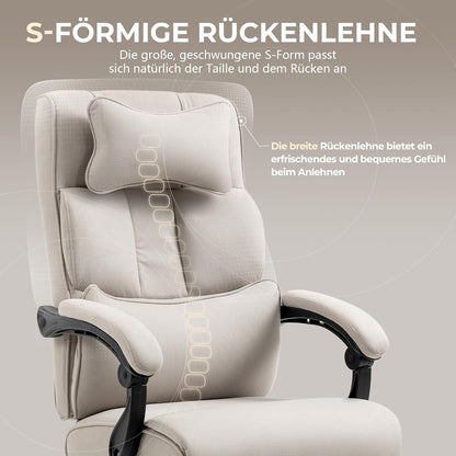 Ergonomischer Bürostuhl mit Fußstütze und Hoher Rückenlehne Beige Stoff