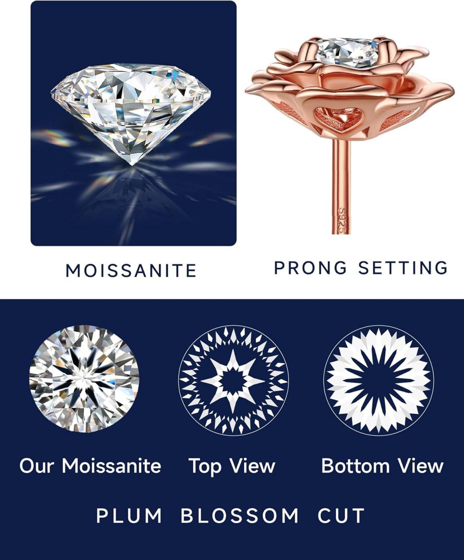 Moissanite Ohrringe Silber 925 Blumen Rosegold Muttertagsgeschenk