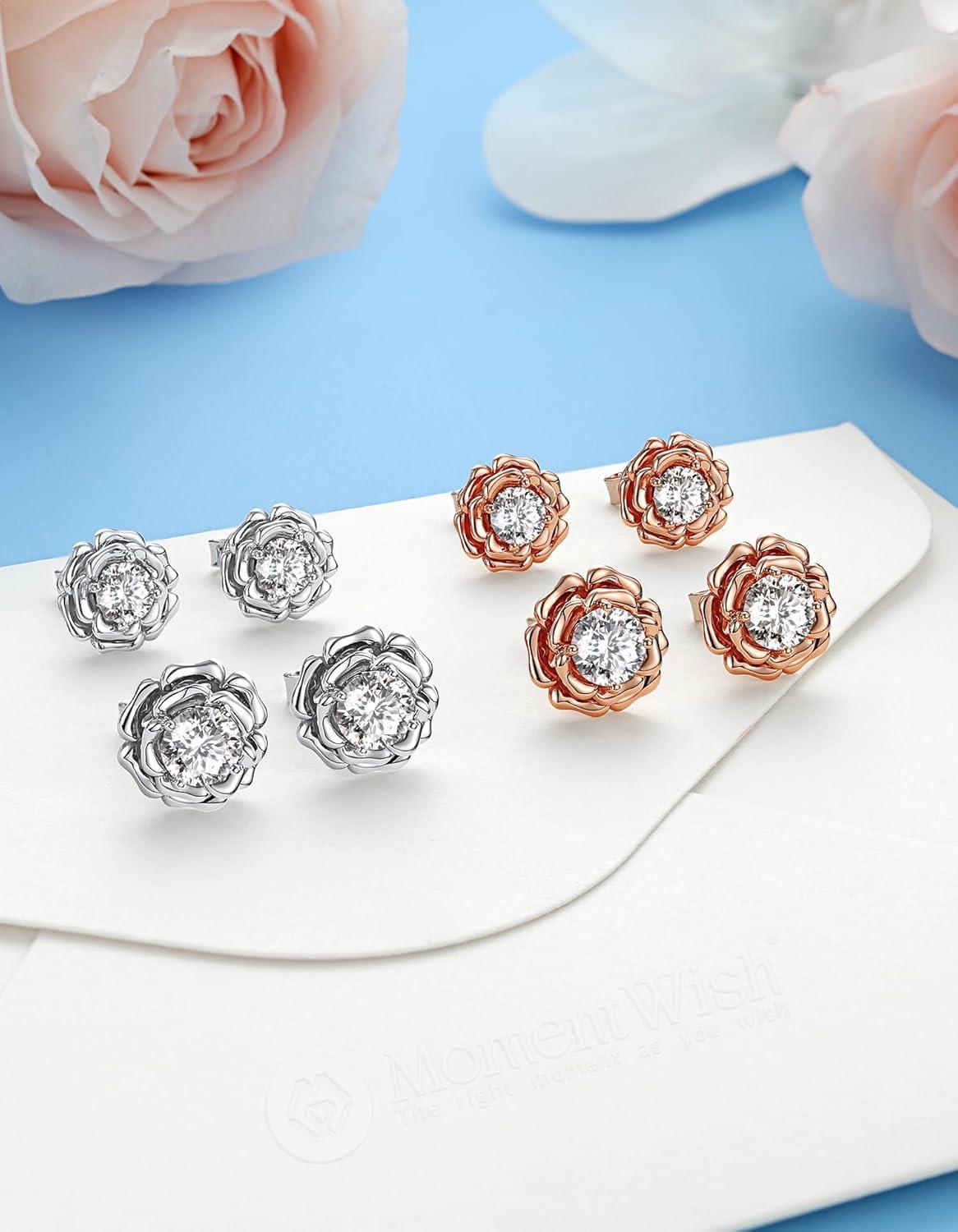 Moissanite Ohrringe Silber 925 Blumen Rosegold Muttertagsgeschenk