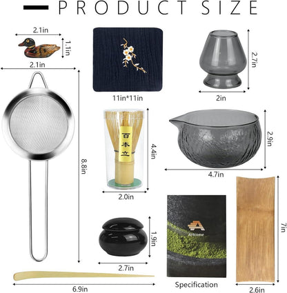 Japanisches Matcha-Teeset mit Schneebesen und Zubehör