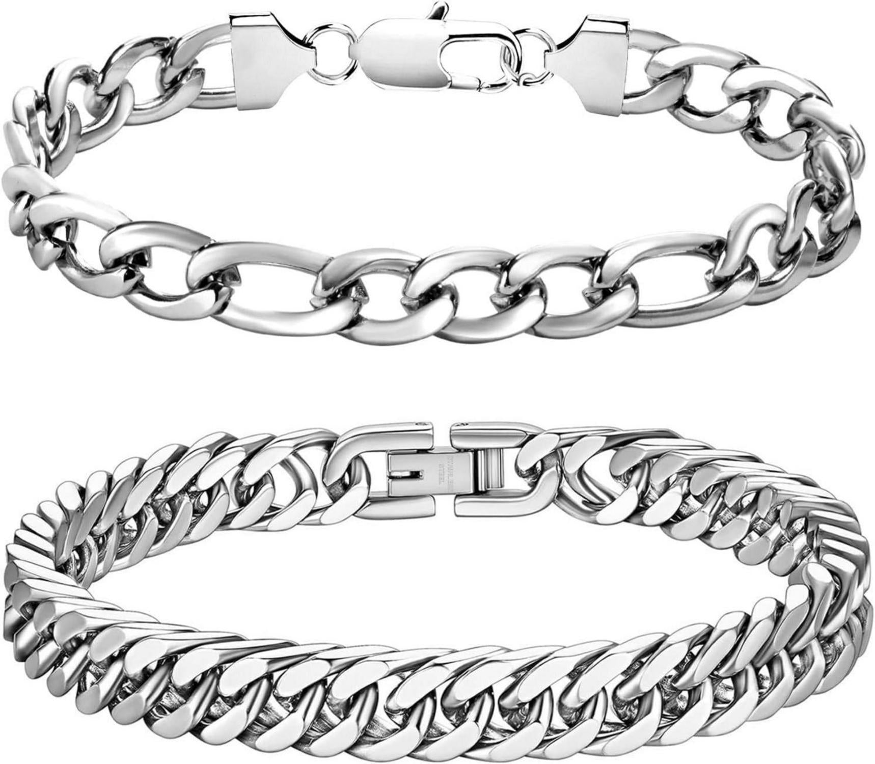 LOCCY Herren Armband Edelstahl Silber Panzerkette 6/8mm 19/21/23cm