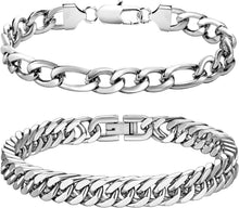 LOCCY Herren Armband Edelstahl Silber Panzerkette 6/8mm 19/21/23cm