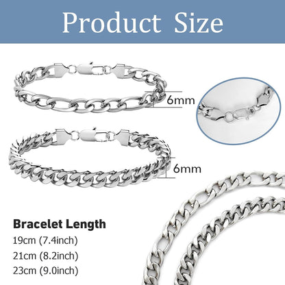 LOCCY Armband Herren Edelstahl Silber Panzerkette Figaro-Kettenarmband