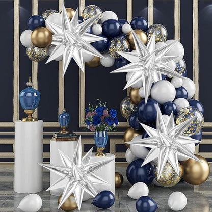 Explosionsstern Luftballons Silber 22 Zoll 4D Folienballons 6er Set