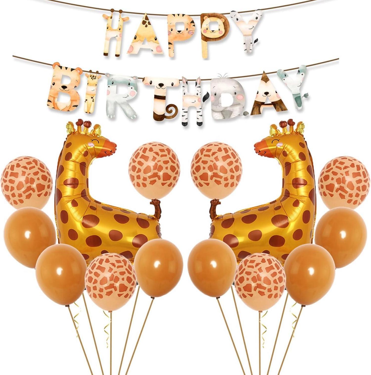 Dschungel Kindergeburtstag Deko mit Giraffen Luftballons