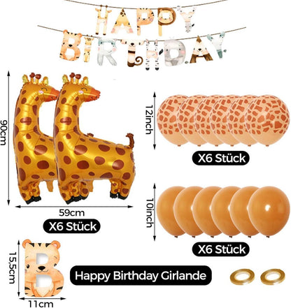 Kindergeburtstag Deko Luftballons Tiere Giraffe Dschungel