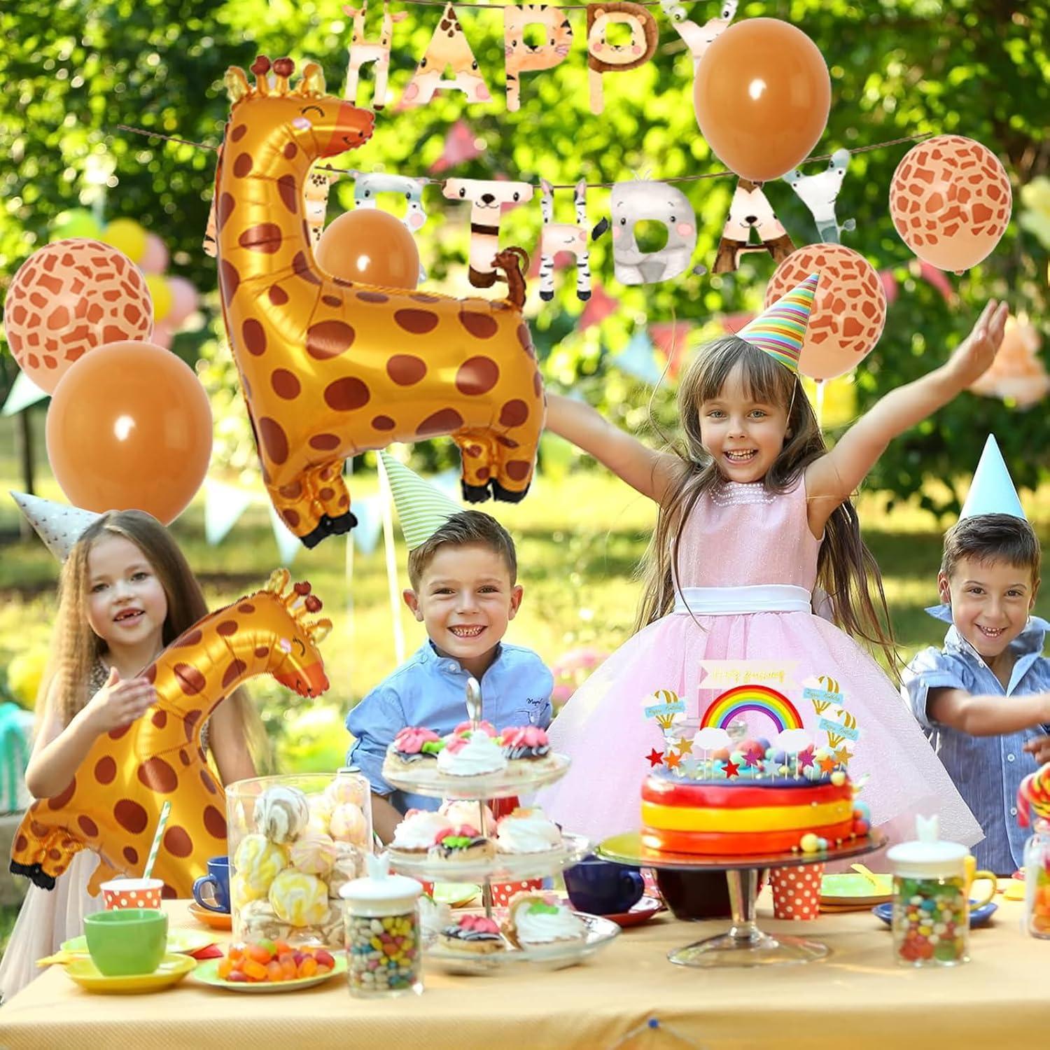 VIKY Kindergeburtstag Deko Luftballons Tiere Dschungel Giraffe Folienballon Gemesene 90x 59cm Happy Birthday Girlande Partydekoration