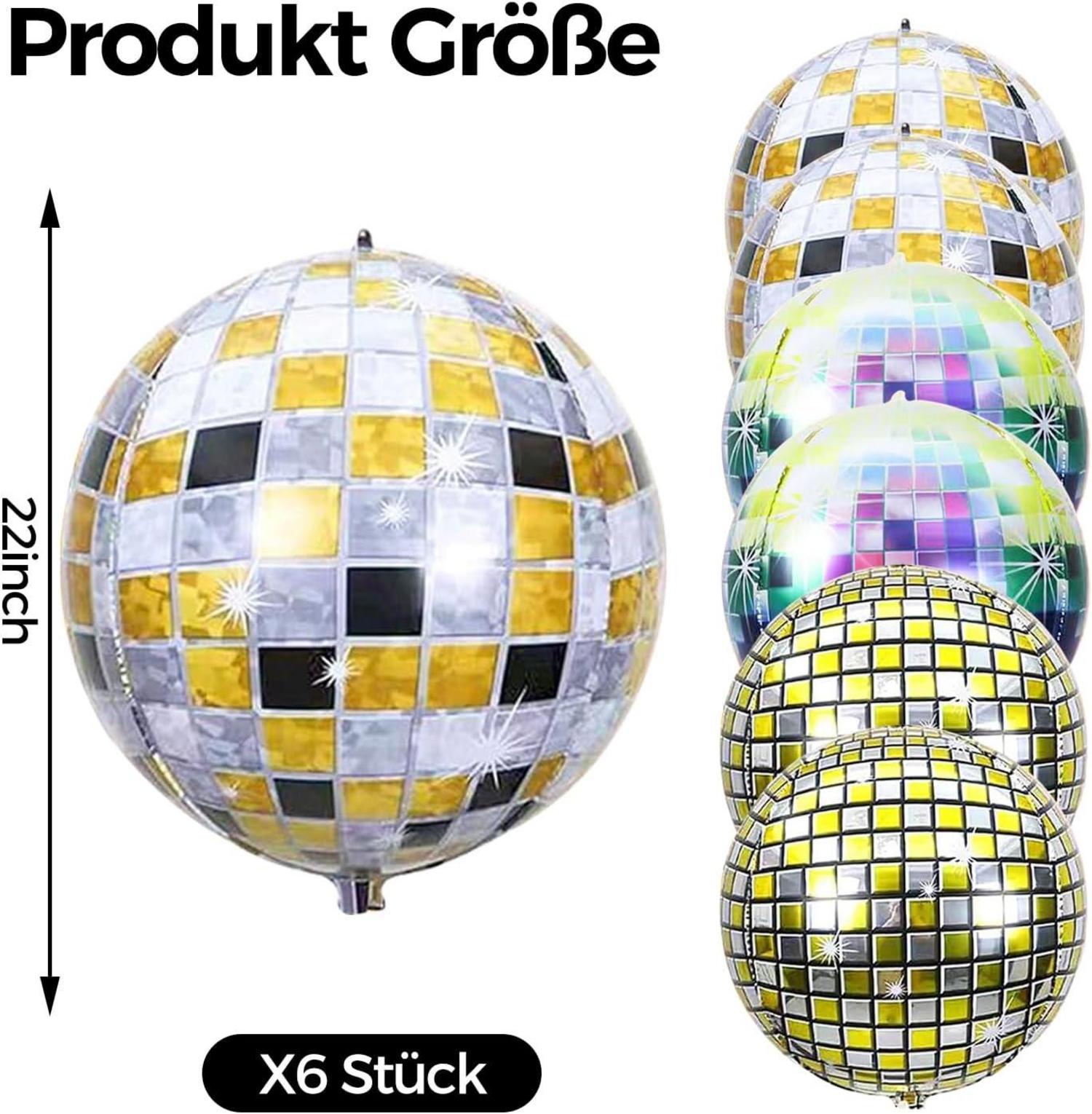 Discokugel Luftballon Set 22 Zoll 6 Stück Silber Gold