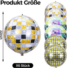 Discokugel Luftballon Set 22 Zoll 6 Stück Silber Gold