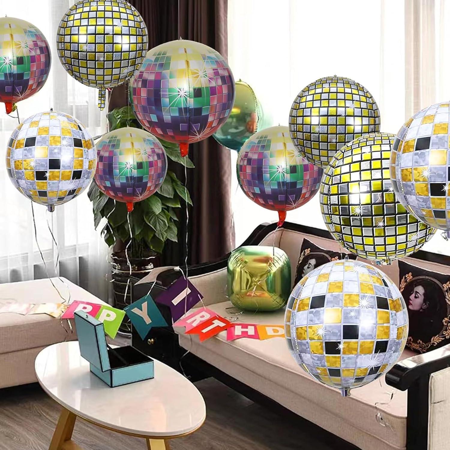 Discokugel Luftballon Set 22 Zoll - Silber Gold Schwarz - 6