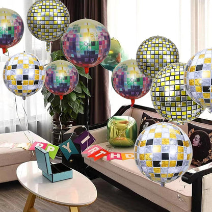 Discokugel Luftballon Set 22 Zoll - Silber Gold Schwarz - 6