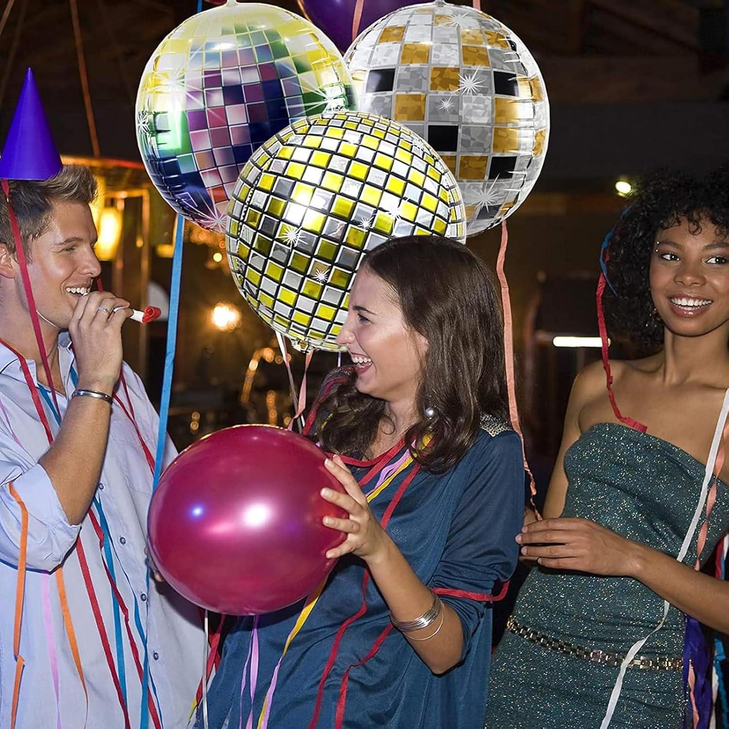 6 Stück Discokugel Luftballon Deko Folienballons Silber 22 Zoll 4D