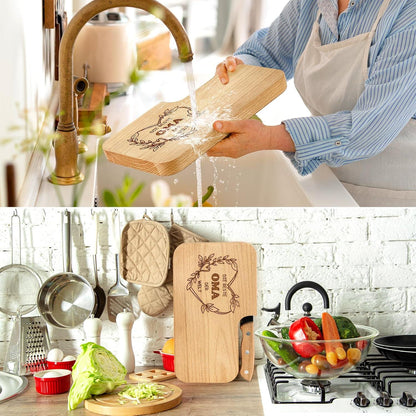 Frühstücksbrettchen Geschenk Oma Buchenholz inkl. Messer & Untersetzer