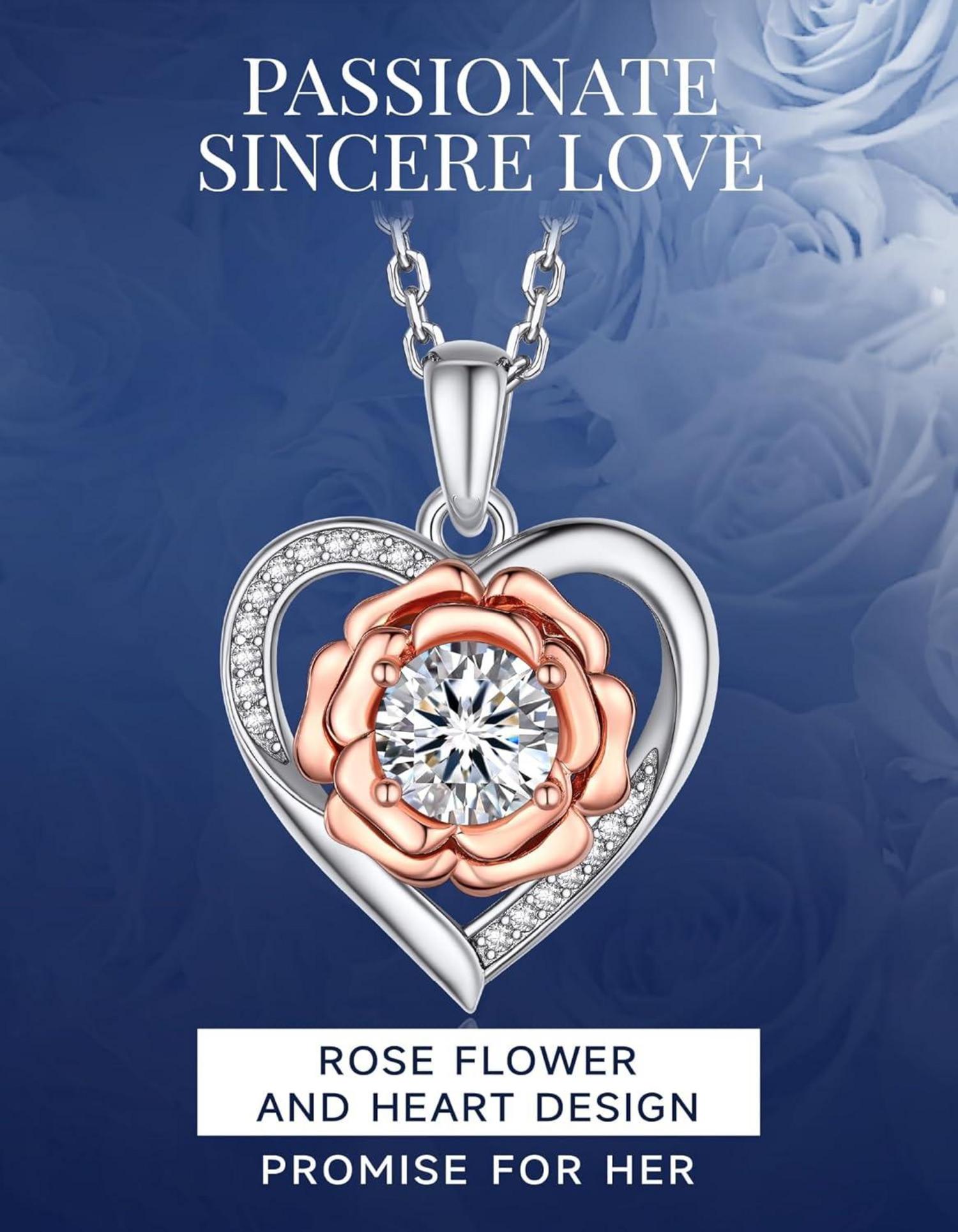 Herz Kette Damen 1 Karat Moissanite Diamant Anhänger Rose Silber 925