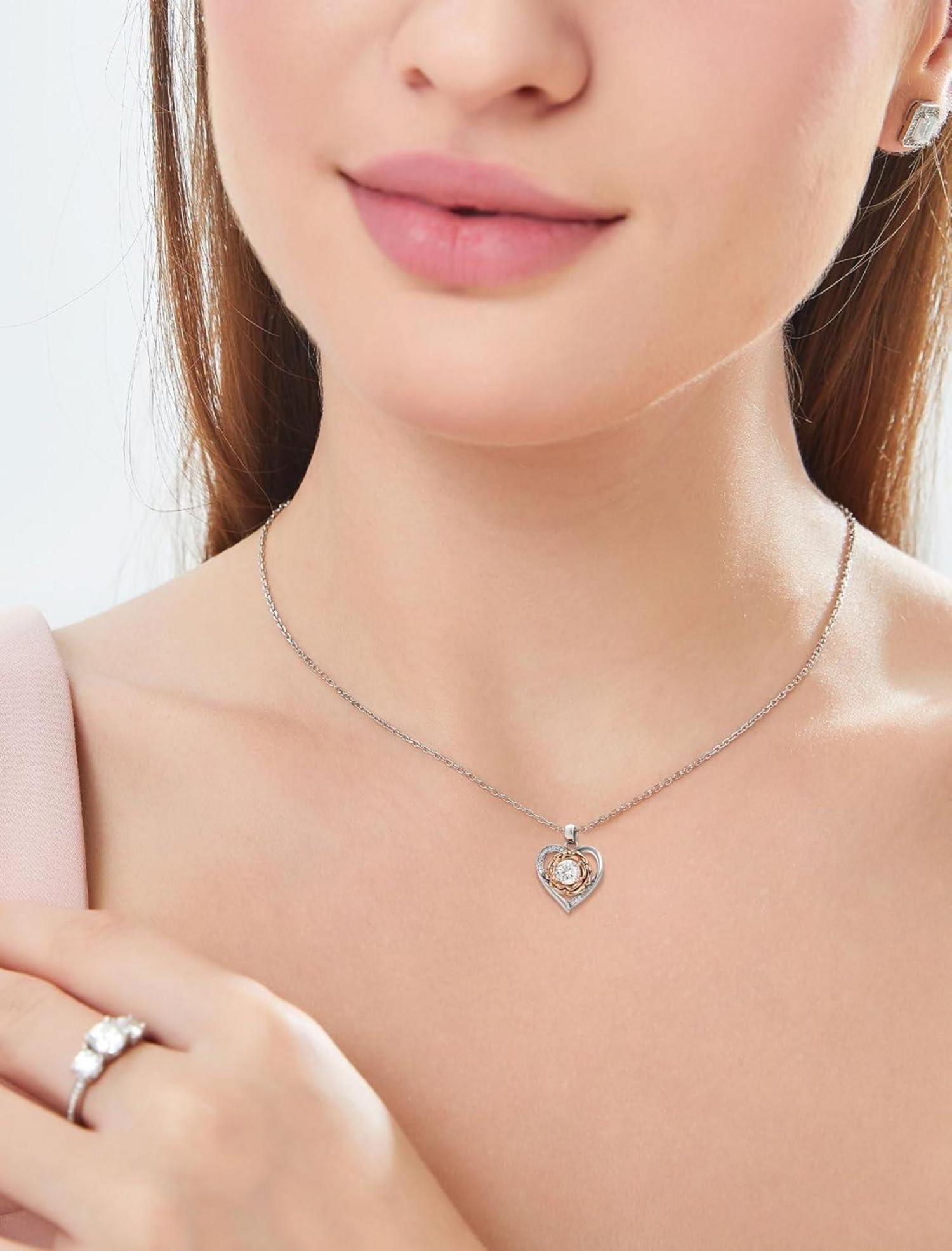Herzkette Damen Moissanite Diamant Kette Silber 925 Anhänger Rose