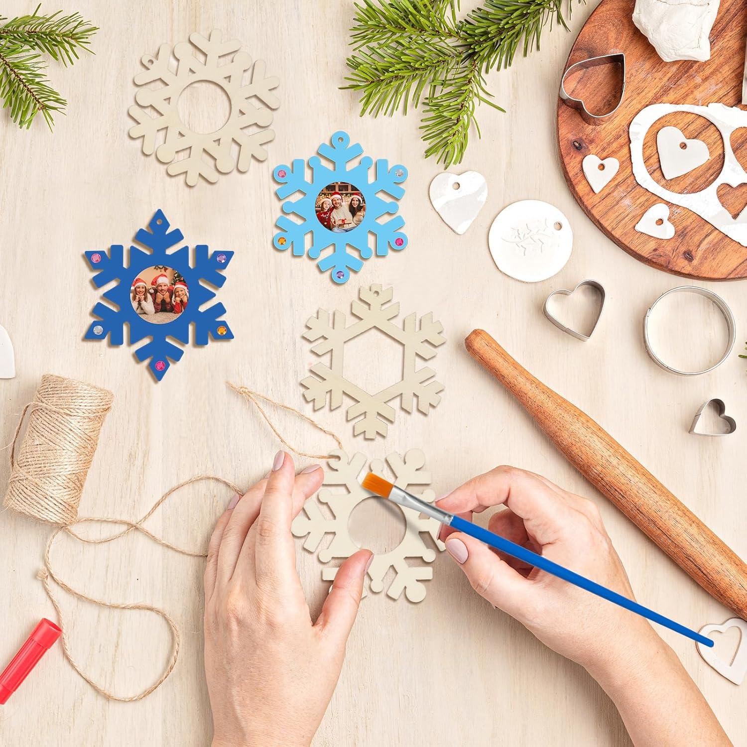 Matogle 12-teilige Weihnachts-Holzfotorahmen Schneeflocken Bastelset