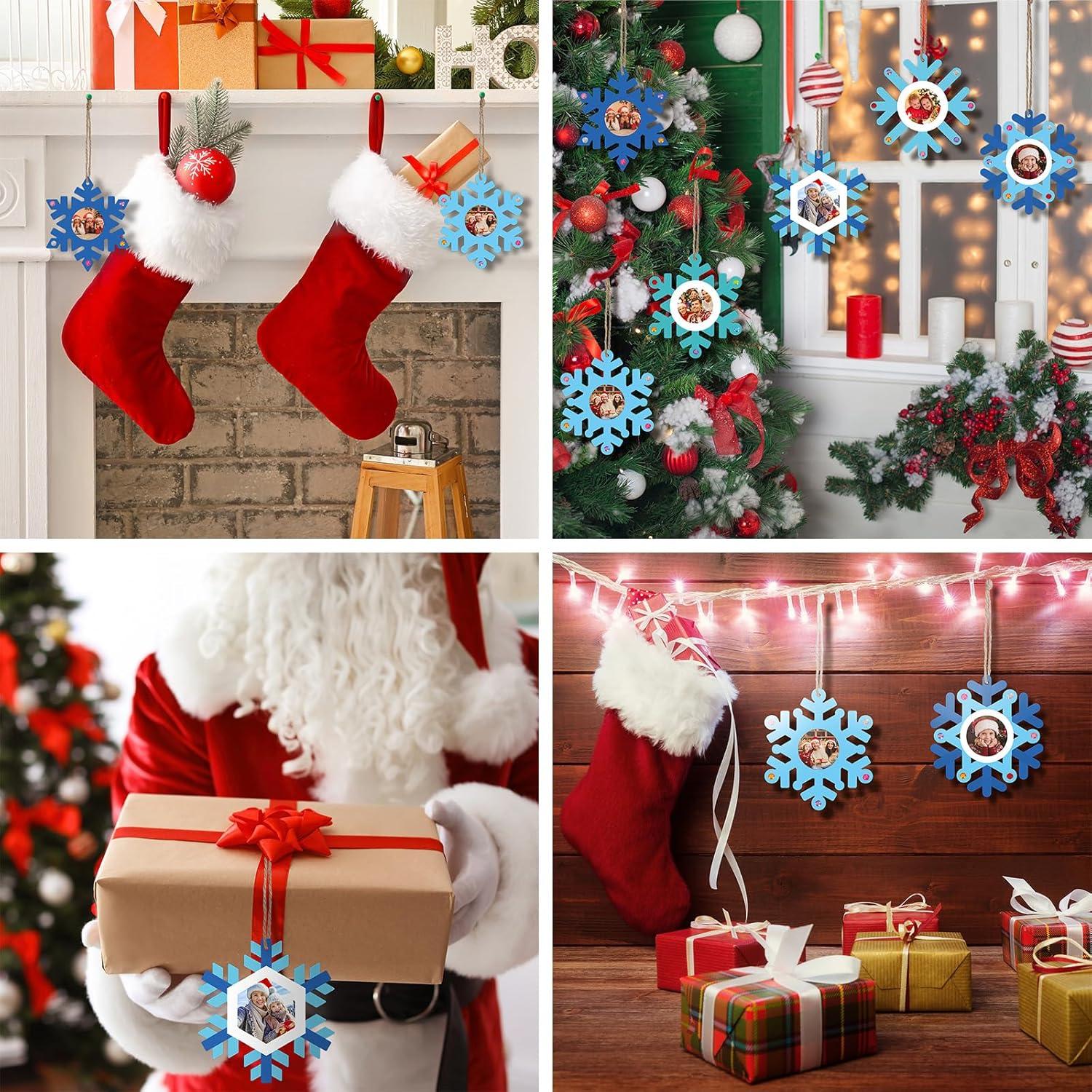 12x Weihnachtliche Holzfotorahmen Schneeflocken Anhänger DIY Set