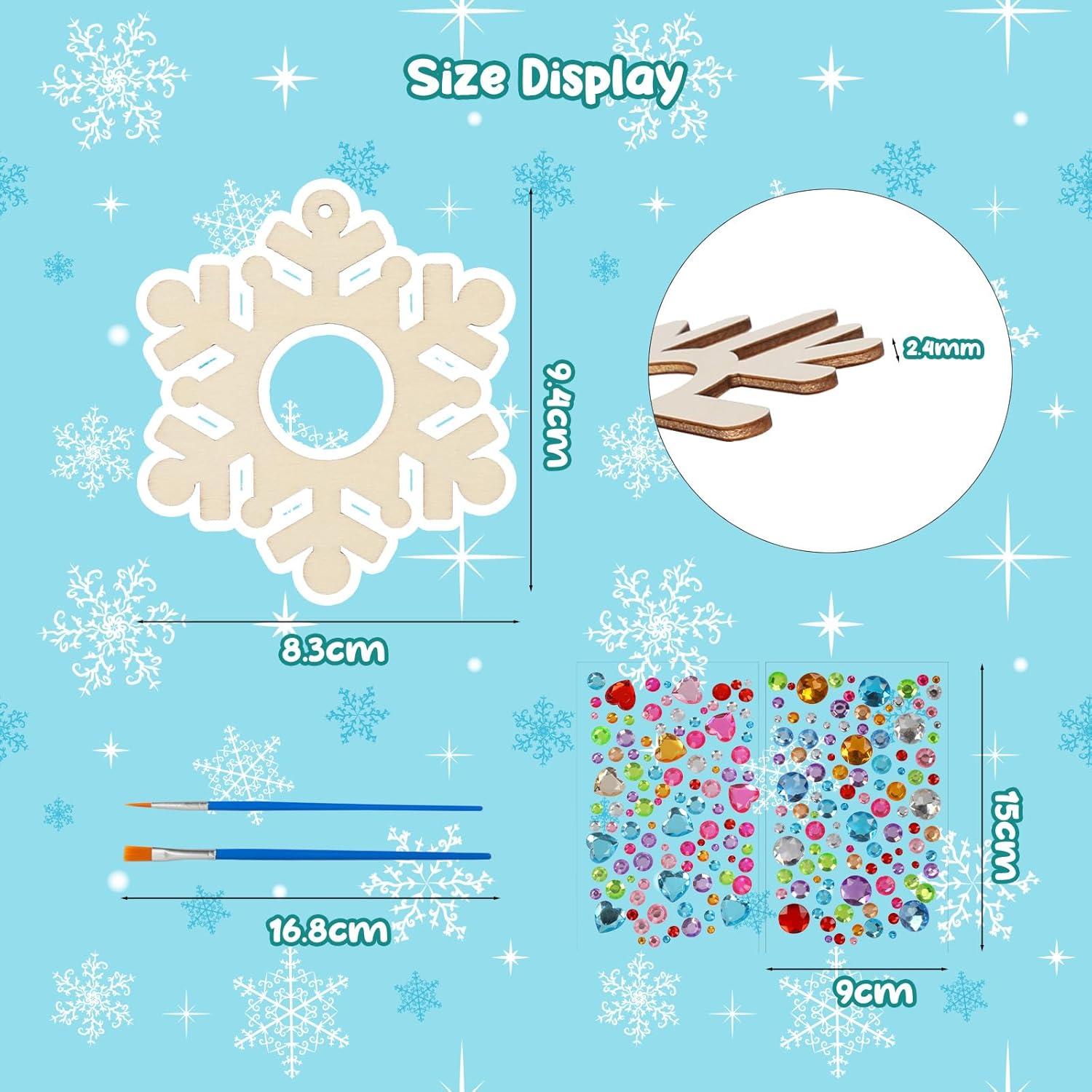 12x Weihnachtliche Holzfotorahmen Schneeflocken Anhänger DIY Set