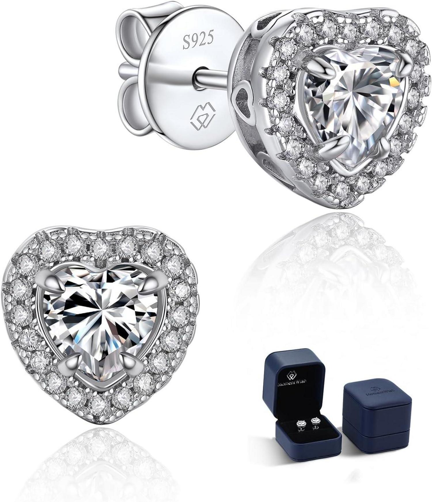 MomentWish Herz Ohrstecker 1 Karat Moissanite Diamant 925 Silber