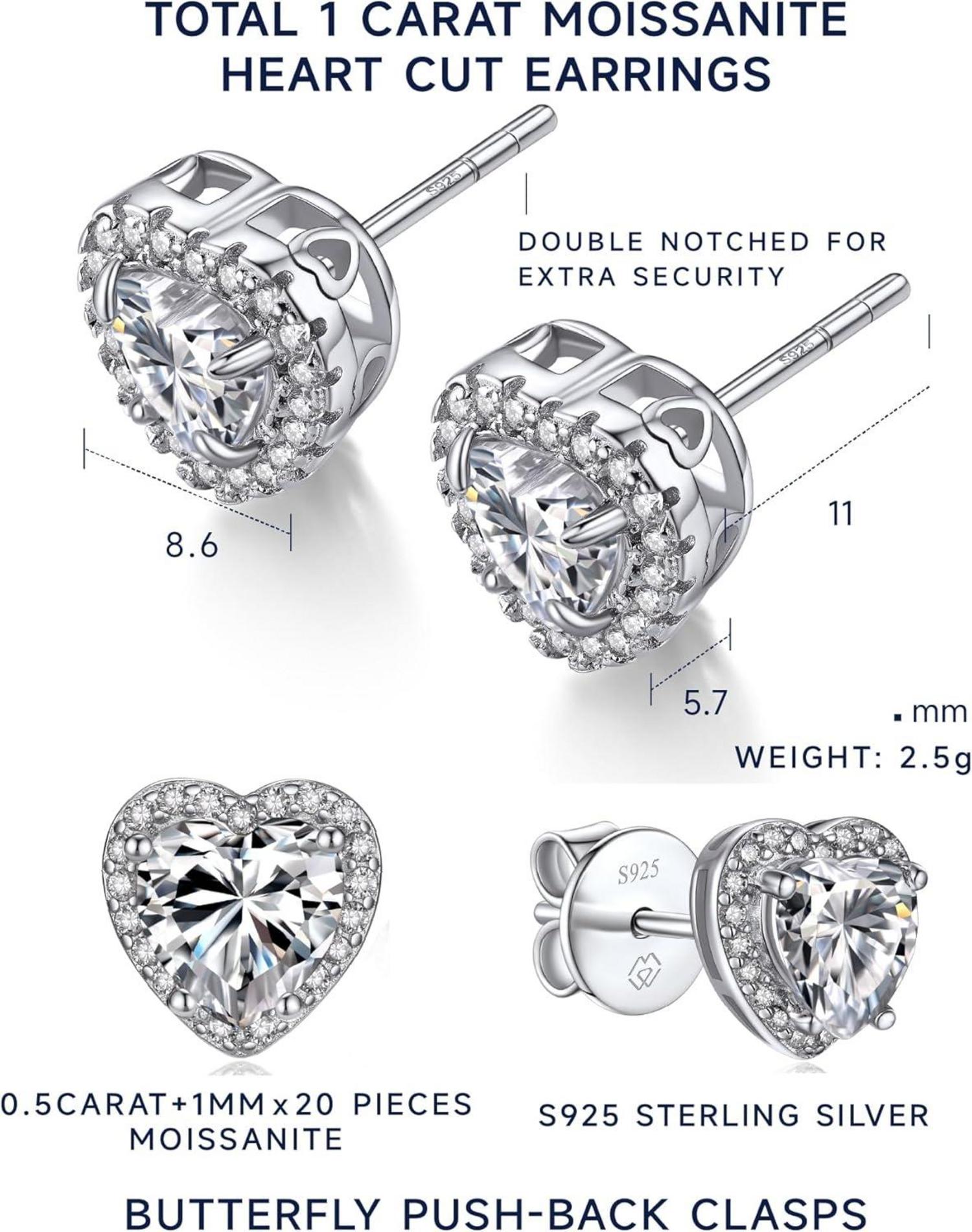 Herz Ohrringe 1 Karat Moissanite Diamant 925 Silber Ohrstecker Damen