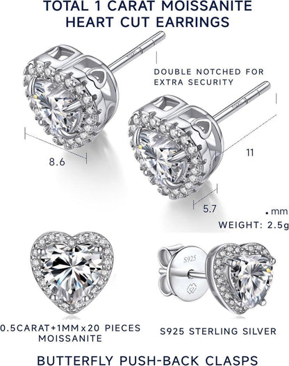 Herz Ohrringe 1 Karat Moissanite Diamant 925 Silber Ohrstecker Damen