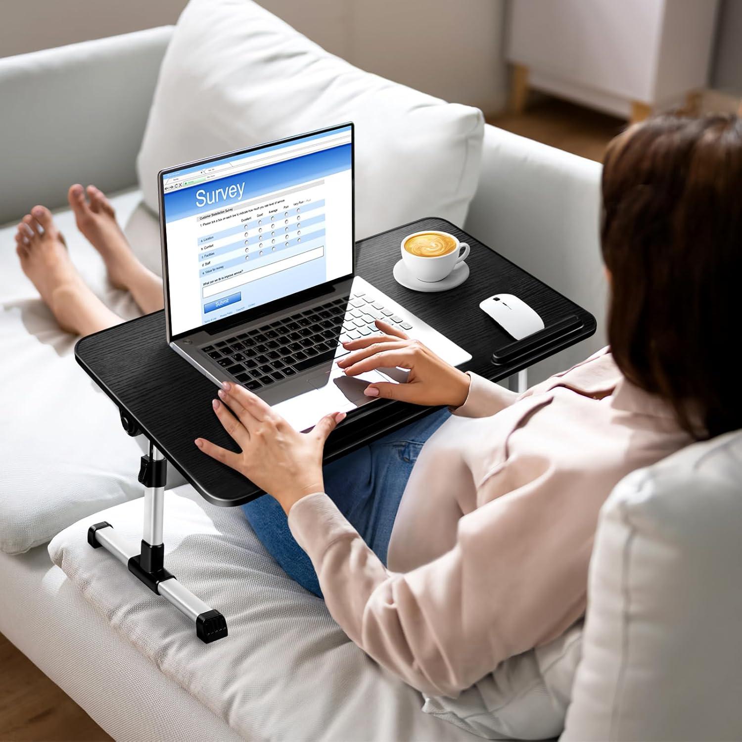 Laptoptisch für Bett Höhenverstellbar Winkelverstellbar Klappbar mit Laptop Kühler Schwarz 60 x 34 cm