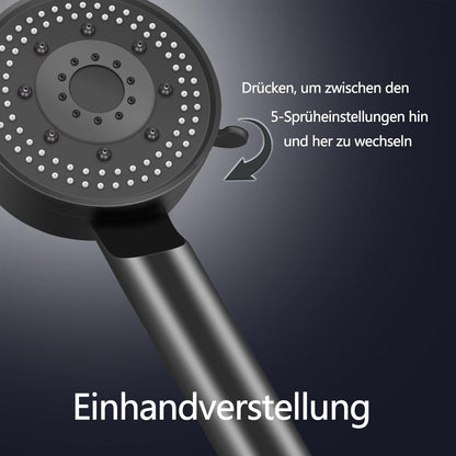 SUNZOS Wassersparender Duschkopf mit 5 Modi, Schwarz, Leicht, Klein