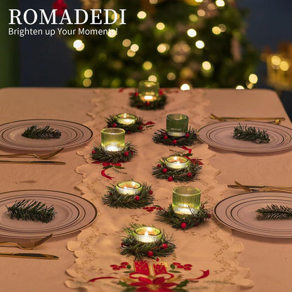 Romadedi Teelichthalter Glas mit Weihnachtskranz für Weihnachtsdeko 8er Set