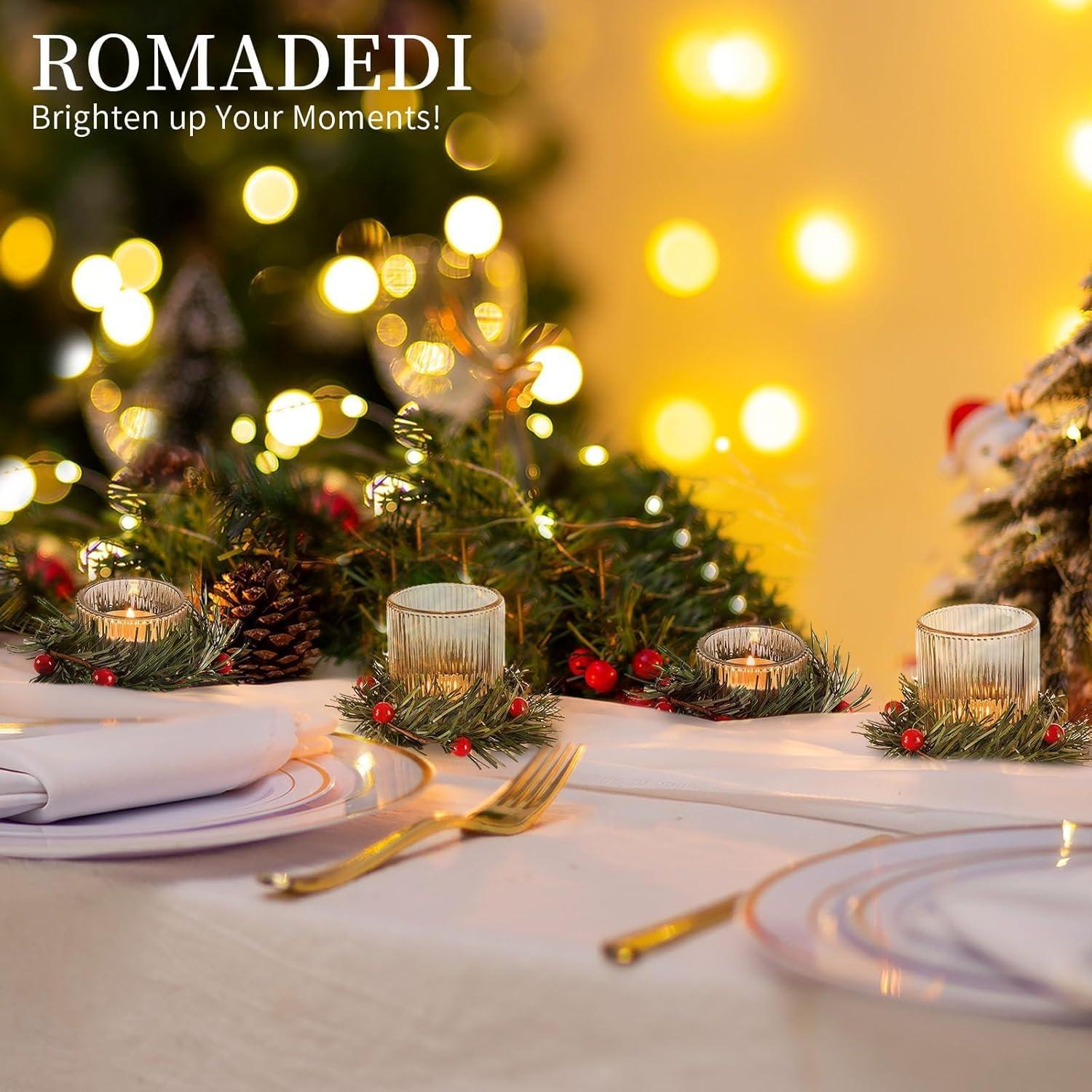 Romadedi Teelichhalter Glas Weihnachtskranz Tischdeko 8er Set