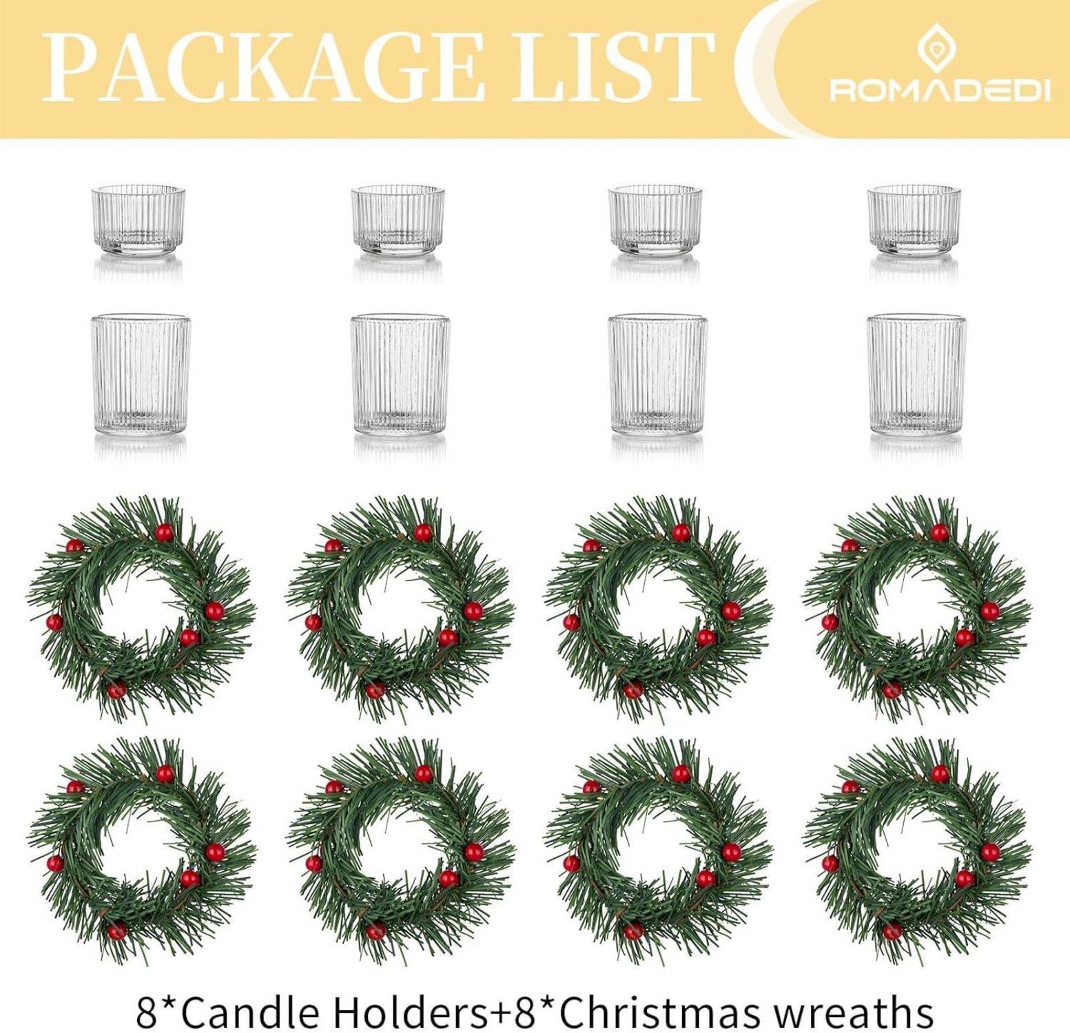 Romadedi Teelichhalter Glas Weihnachtskranz Tischdeko 8er Set