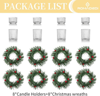 Romadedi Teelichhalter Glas Weihnachtskranz Tischdeko 8er Set