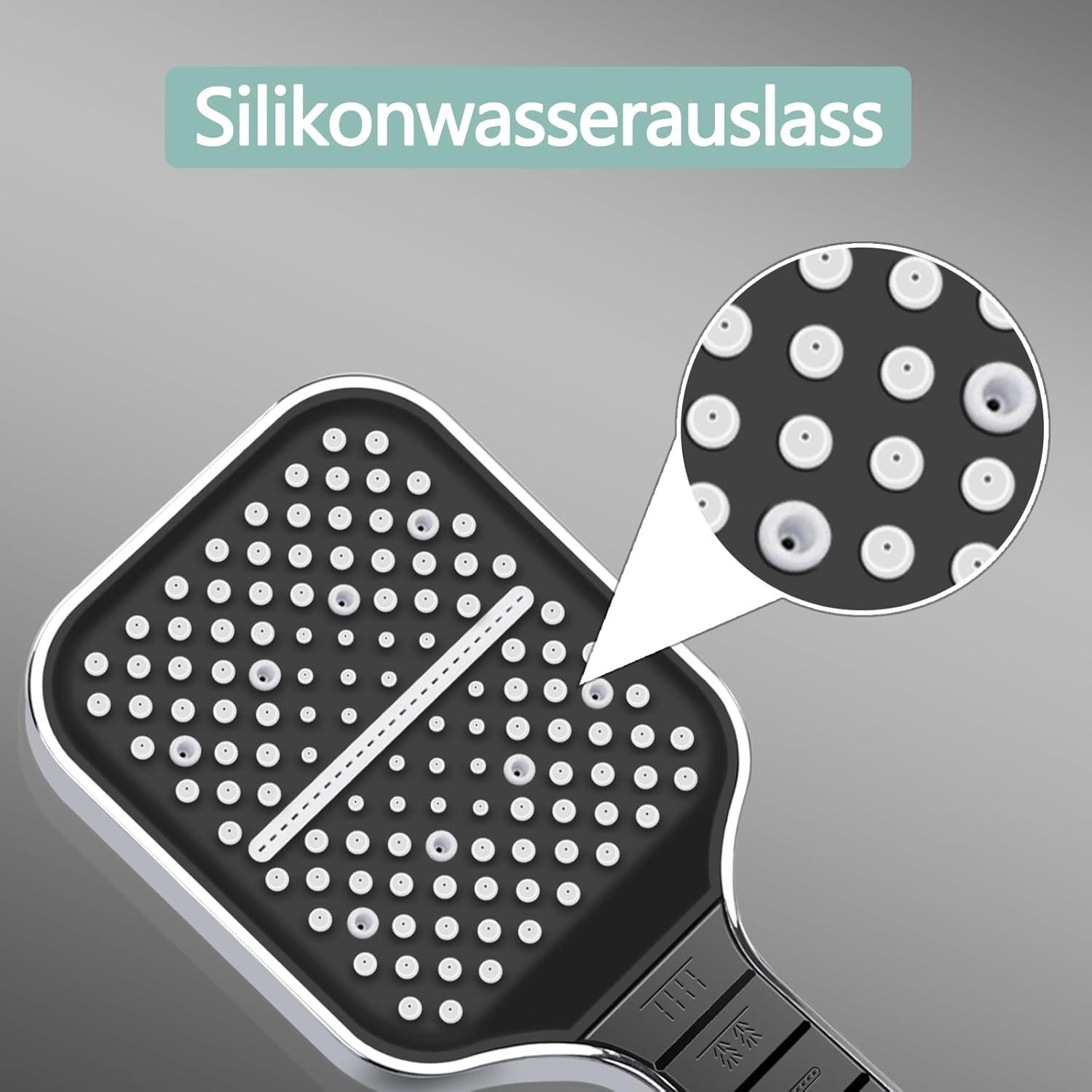 SUNZOS Wassersparender Duschkopf mit 7 Modi - Große Verdickte Platte - Silbrig