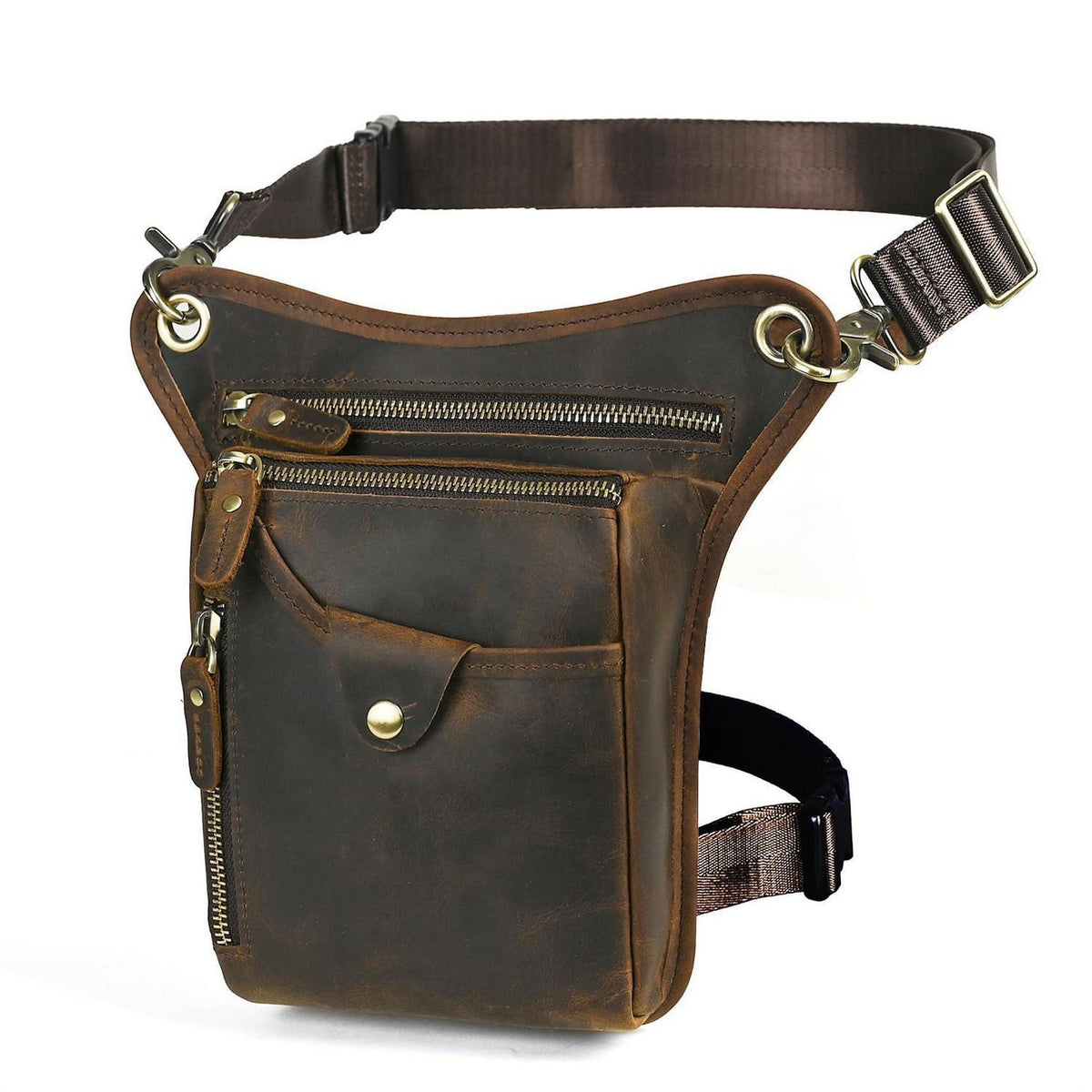 Herren Canvas & Leder Beintasche Motorrad Hüfttasche Braun