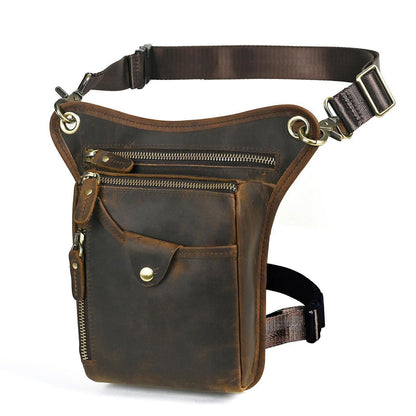Herren Canvas & Leder Beintasche Motorrad Hüfttasche Braun