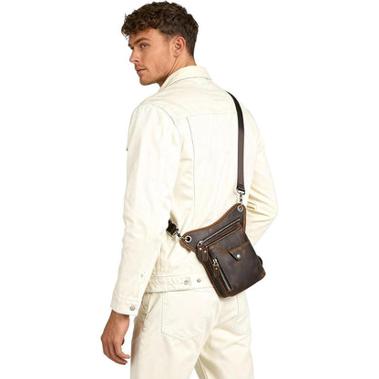 Herren Canvas & Leder Beintasche Motorrad Hüfttasche Braun