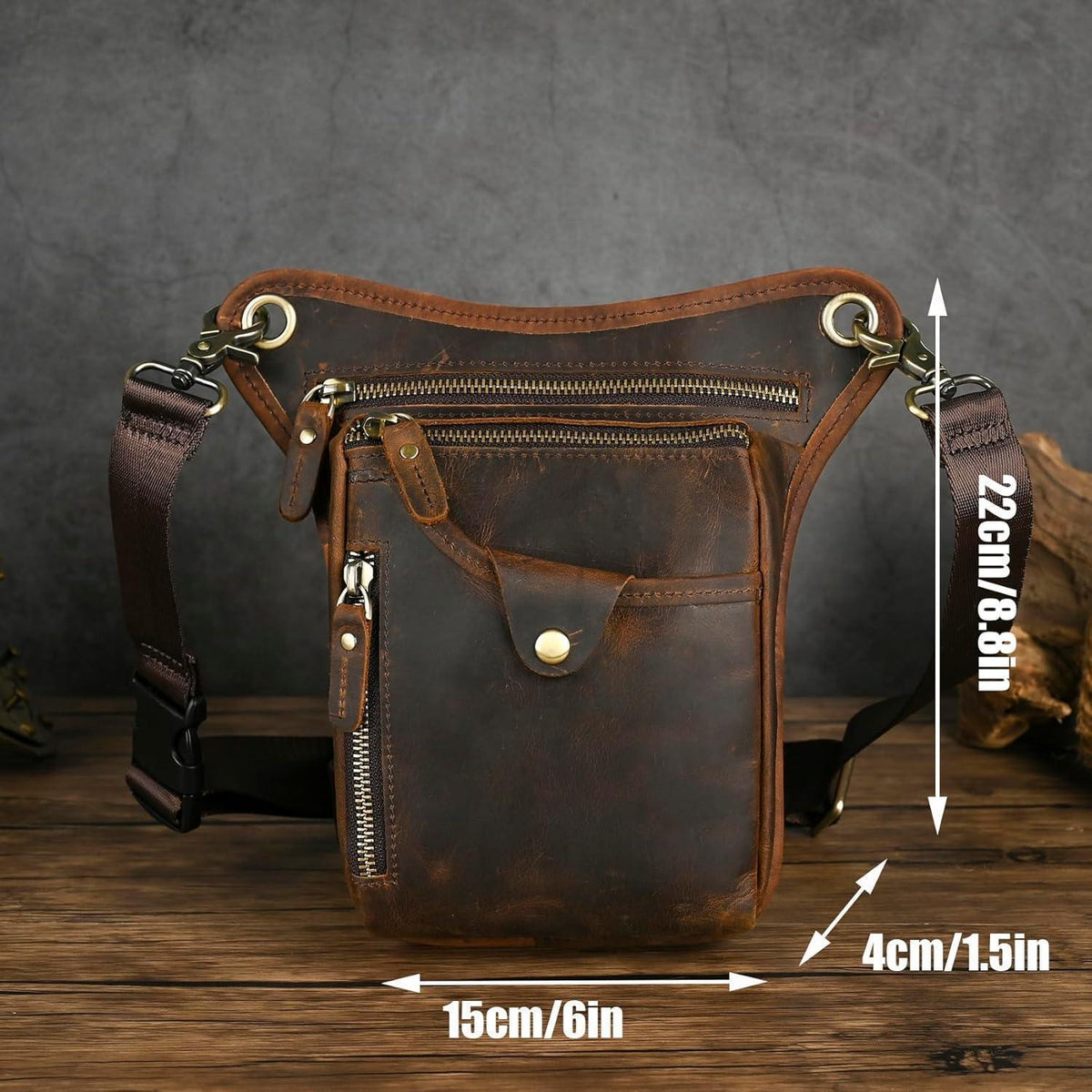 Herren Canvas & Leder Beintasche Motorrad Hüfttasche Braun