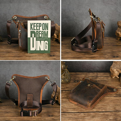 Herren Canvas & Leder Beintasche Motorrad Hüfttasche Braun