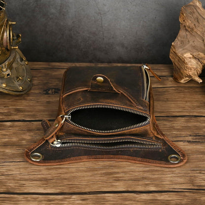Herren Canvas & Leder Beintasche Motorrad Hüfttasche Braun