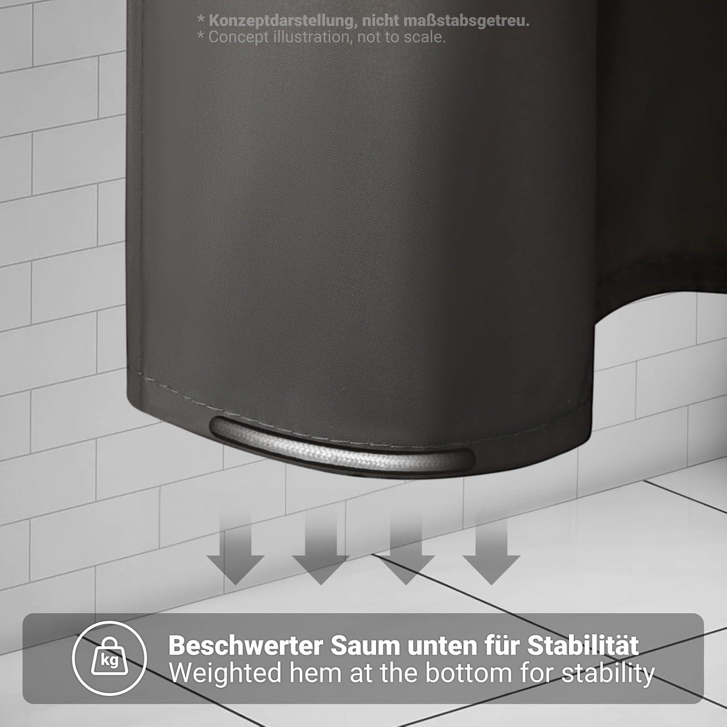 ecooe Duschvorhang Dunkelgrau Stoff 180x200cm wasserabweisend Schnelltrocknend