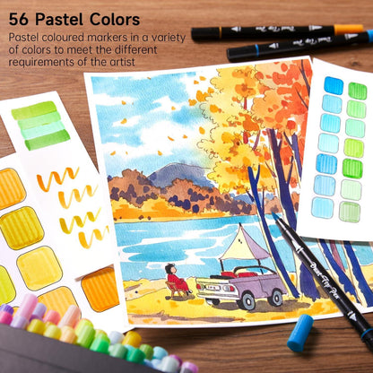 56er Pastell Filzstifte Set mit Pinsel- und Feinspitze