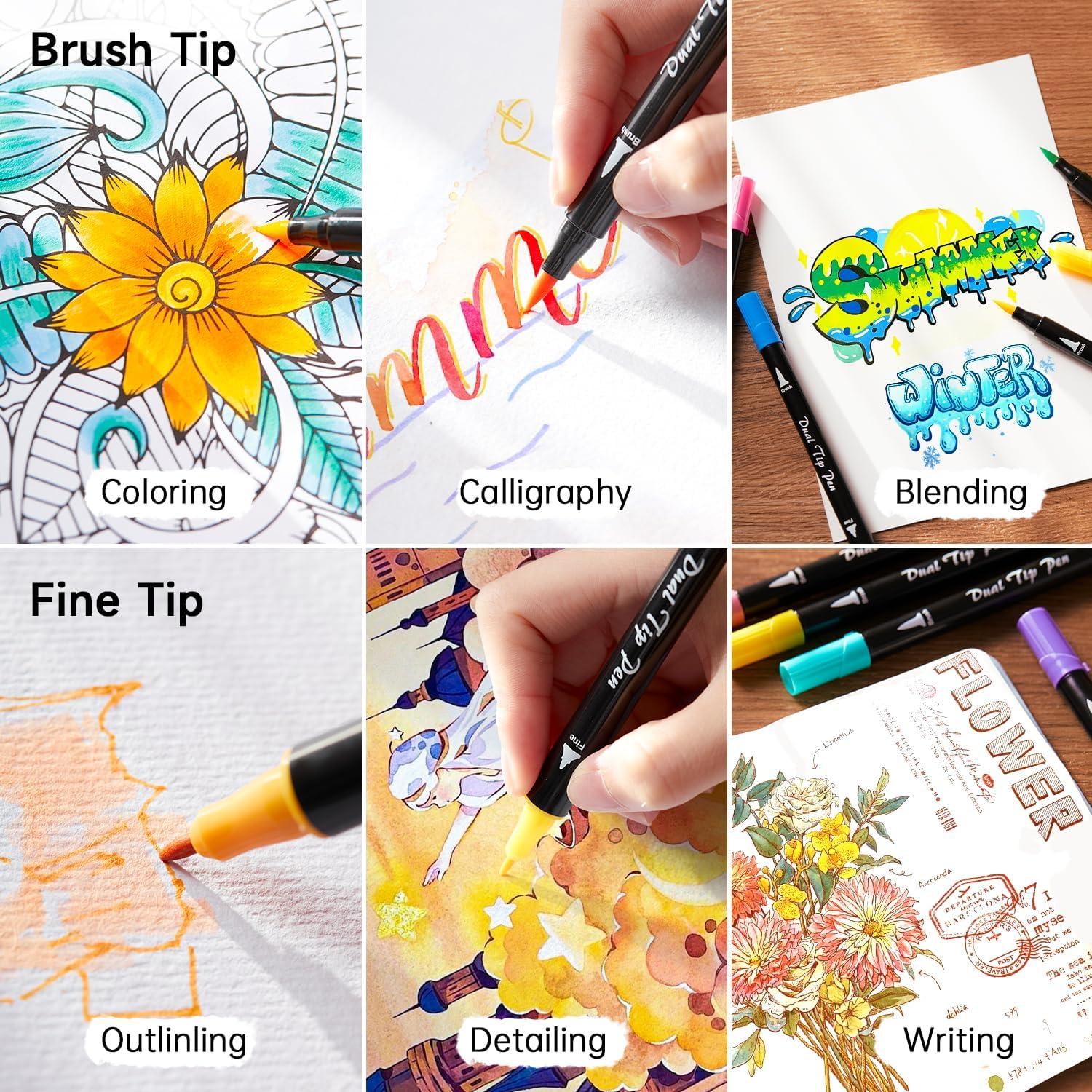 56 Pastell Brush Pen Set für Kinder, dünne und dicke Filzstifte, Pinselstifte