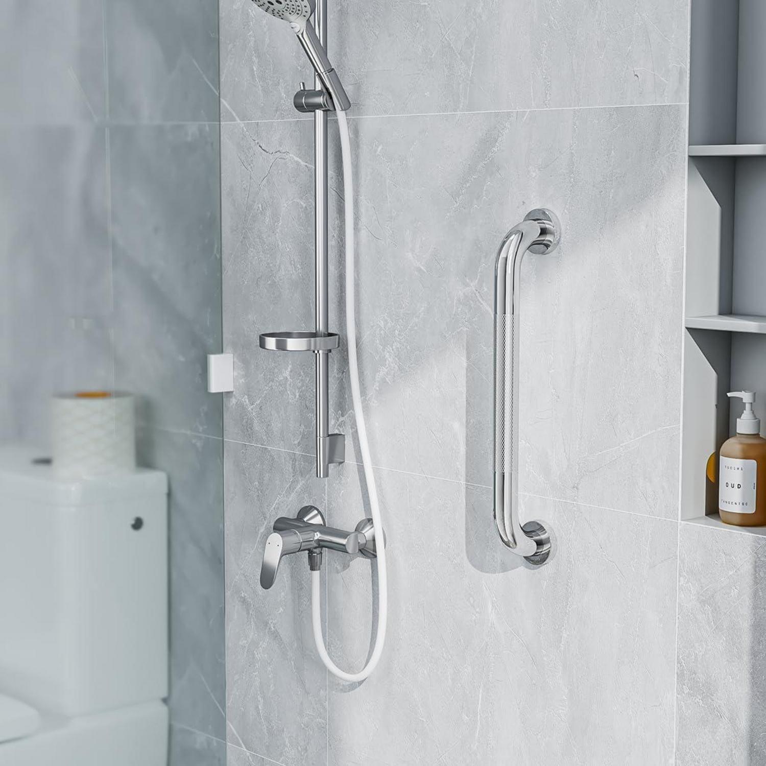 Edelstahl Haltegriff 2er Set 41cm Rutschfest für Badewanne Dusche - Poliert