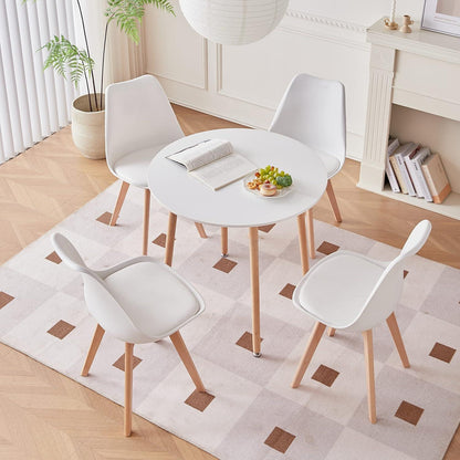 Runder Esstisch Set mit 4 Patchwork Stühlen – Skandinavisch & Modern