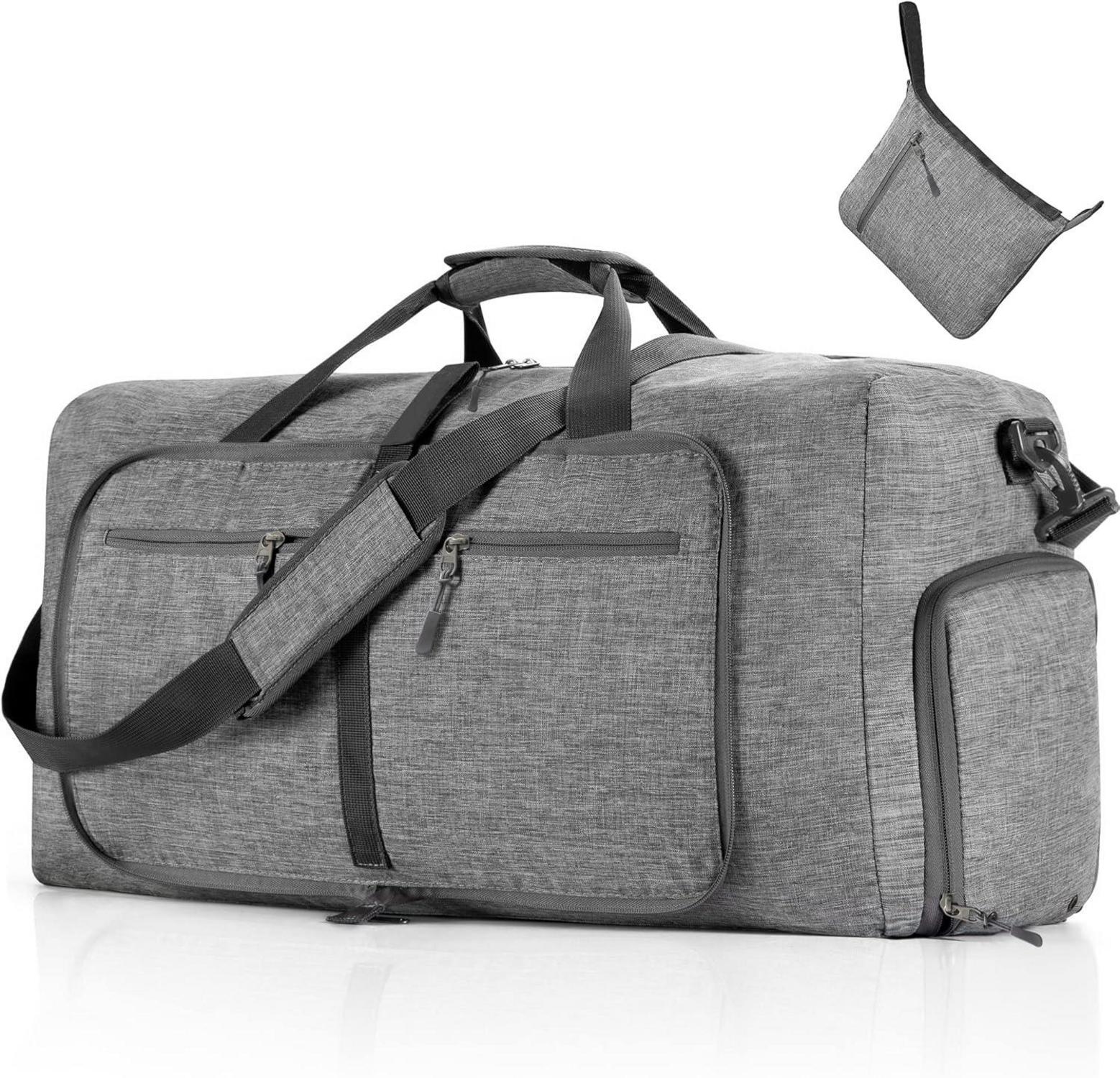 Faltbare Reisetasche 65L Sporttasche mit Schuhtasche Braun