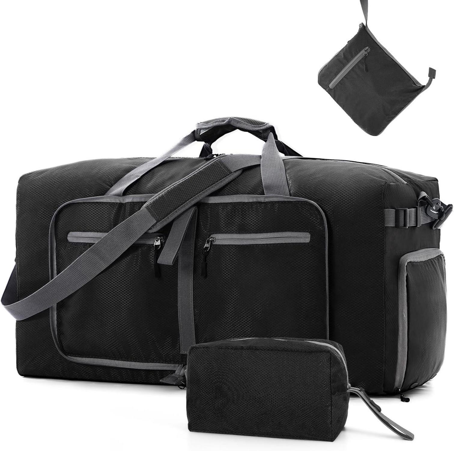 Faltbare Reisetasche mit extra Kulturbeutel, 65L, Schwarz