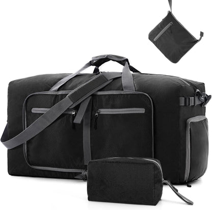 Faltbare Reisetasche mit extra Kulturbeutel, 65L, Schwarz