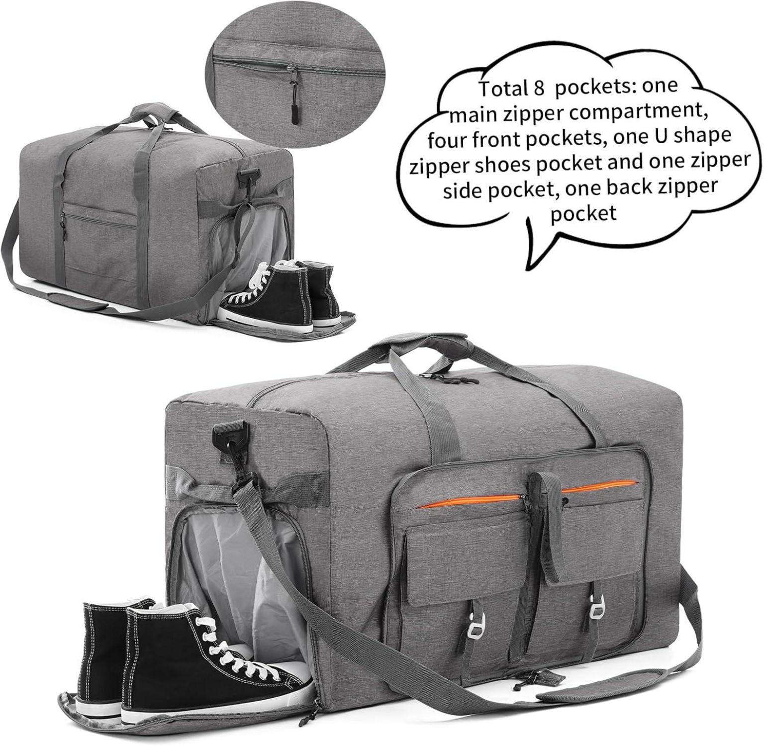 Vomgomfom 65L Faltbare Reisetasche Sporttasche Schuhtasche Grau 65L